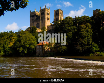 View of Durham Cathedral from the River Wear.  This beautiful and iconic Cathedral is a World Heritage Site. Stock Photo
