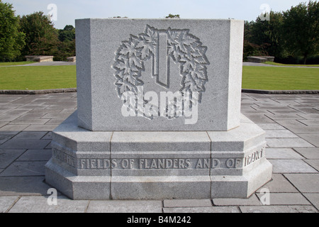 The granite block memorial at the Hill 62 Canadian Memorial, Sanctuary Wood, Belgium. Stock Photo