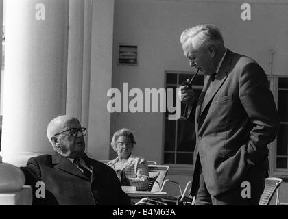 Harold Wilson with his father Herbert Wilson during a few minutes break in the national executive meeting of the Labour Party at Brightons Grand Hotel Stock Photo