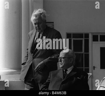 Harold Wilson with his father Herbert Wilson during a few minutes break in the national executive meeting of the Labour Party at Brightons Grand Hotel Stock Photo