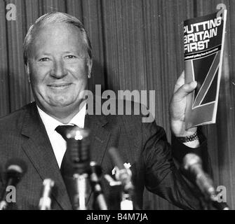 Edward Ted Heath MP seen here launching the conservative party manifesto 1974 Stock Photo