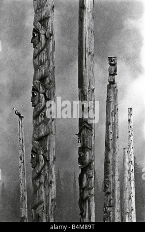 Totem poles Kispiox Skeena Valley British Columbia Canada Stock Photo