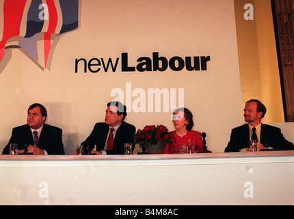 Labour party launch their manifesto for the general election 1997 with Margaret Beckett Robin Cook John Prescott and Gordon Brown on stage msi Stock Photo