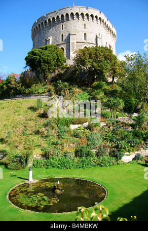 The Round Tower and gardens, Windsor Castle, Windsor, Berkshire, England, United Kingdom Stock Photo