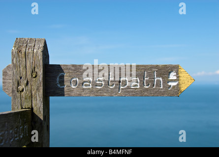 Signpost to coastal path, North Devon Stock Photo