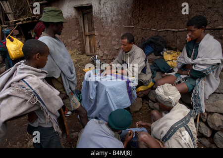 Man sewing, Lalibela, Ethiopia Stock Photo