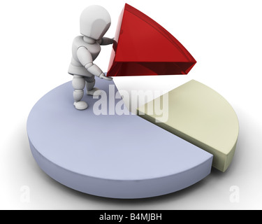 3D render of someone with a pie chart Stock Photo