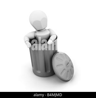 3D render of someone in a trash can Stock Photo