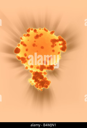 Conceptual image of the treatment of cancer cells being attacked by gold nanoparticles. Medical Applications of Nanotecnology Stock Photo