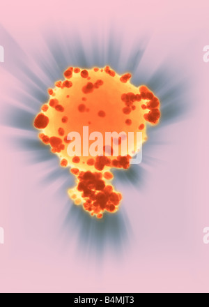 Conceptual image of the treatment of cancer cells being attacked by gold nanoparticles. Medical Applications of Nanotecnology Stock Photo