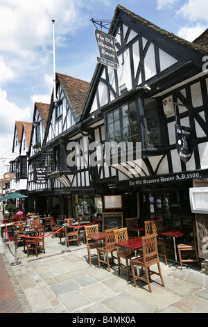 City of Canterbury, England. Old Weavers House Restaurant on Canterbury’s St Peters Street. Stock Photo