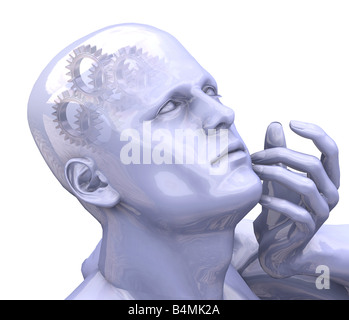 3D render of a mans head with gears Stock Photo