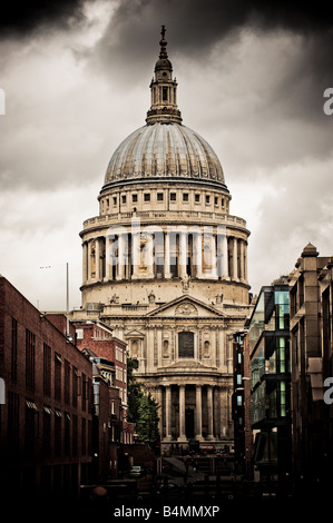 South façade of St Paul's Cathedral seen from Peter's Hill, London UK