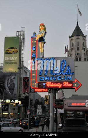 Classic style neon sign promoting Mel's Drive In Stock Photo