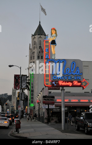 Classic style neon sign promoting Mel's Drive In on Highland Avenue Stock Photo