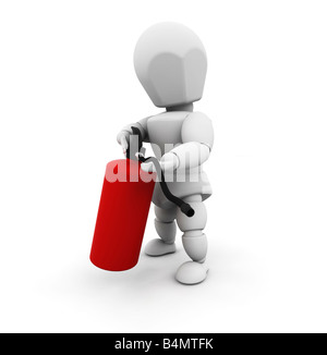 3D render of a person holding a fire extinguisher Stock Photo