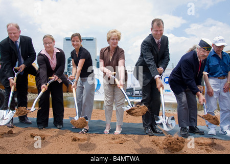 Connecticut Gov. M.Jodi Rell (center) and other officials break ground on the new Quinnipiac River Bridge Project -Interstate 95 Stock Photo