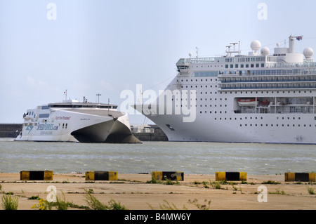 SpeedFerries and Crista Victoria cruise ship at Dover port Kent UK Stock Photo