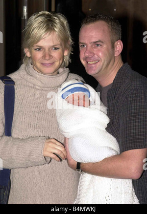 TV presenter and DJ Zoe Ball December 2000 Leaving the Portland hospital with new born baby boy Woody and escorting her was husband Norman Cook Aka Fat Boy Slim Stock Photo