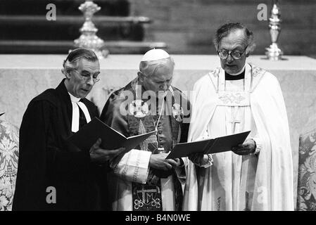 Pope John Paul II with Dr Robert Runcie the Archbishop of Canterbury at ...