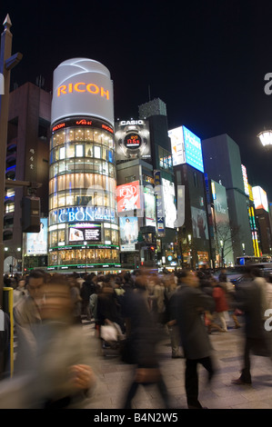 New Face of Ginza 4 Chome with the round San Kei Building on the Intersection Stock Photo