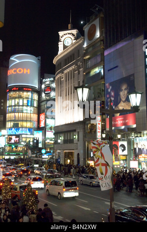 New Face of Ginza 4 Chome with the round San Kei Building on the Intersection Stock Photo