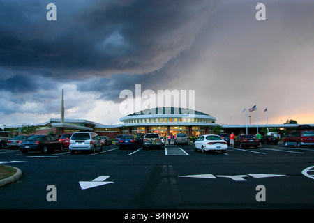 Stormy clouds over a Rest Area on The Ohio Turnpike cloudscape clouds scapes photography the parking lot very high resolution in USA US hi-res Stock Photo