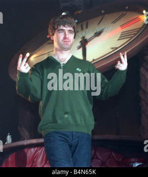 Noel Gallagher Oasis group SECC Glasgow December 1997 on stage at concert in Glasgow Scotland they walked off after claiming fans threw bottle Stock Photo