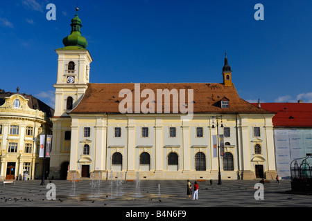 Roman Catholic Church on Piata Mare Sibiu Transylvania Romania Stock Photo