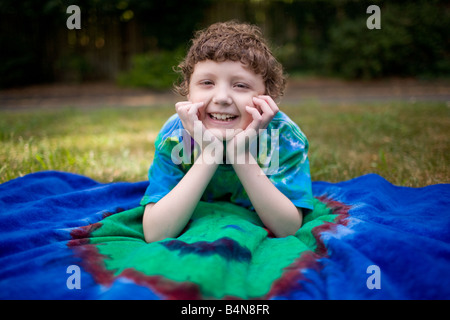 A Connecticut Child who makes tee shirts for charity Stock Photo