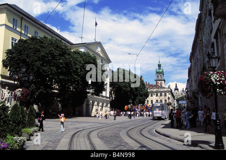 Krakivska Street in Lvov Ukraine Stock Photo