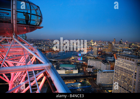 View of the City of London from the London Eye at dusk; London UK Stock Photo