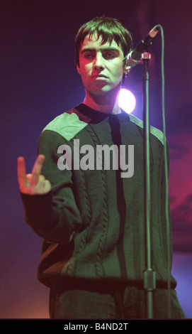 Oasis concert Aberdeen September 1997 Noel Gallagher on stage at ...