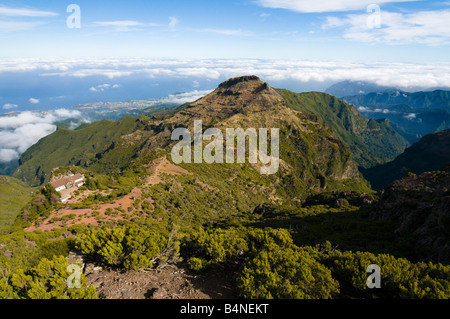 View north from Pico Ruivo Madeira s highest summit with cloud sea over the Atlantic Stock Photo