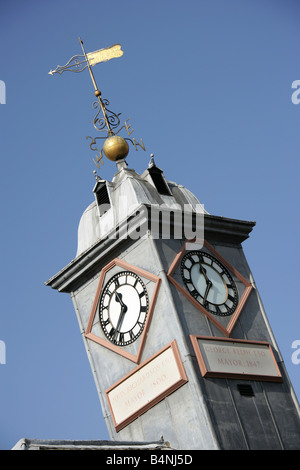 City of Carlisle, England. Angled view of the George Richardson donated clock tower on top of Carlisle’s Old Town Hall.