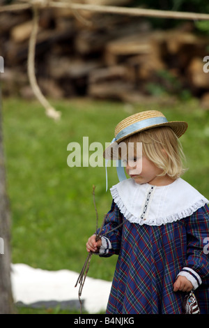 A little girl dressed up in 1800s US civil war times Stock Photo