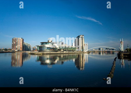 Lowry Centre Salford Quays in late evening sun sunshine in summer Manchester Lancashire England UK United Kingdom GB Stock Photo