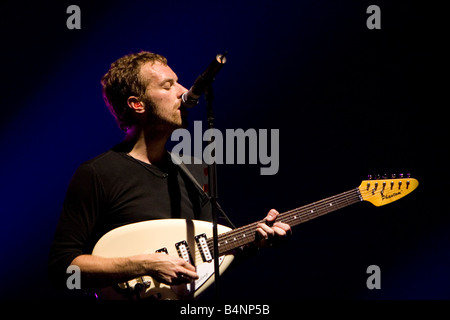 Chris Martin performing live with Coldplay at the Sydney Entertainment Centre, Australia Stock Photo