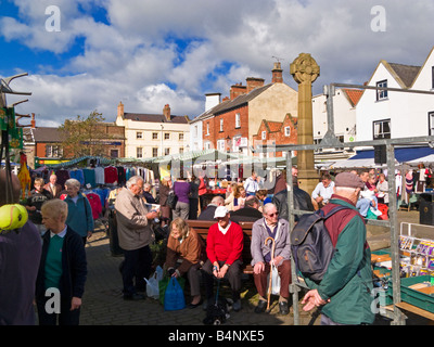 Market stalls street scene in the Market Place at Knaresborough, North Yorkshire, England, UK Stock Photo