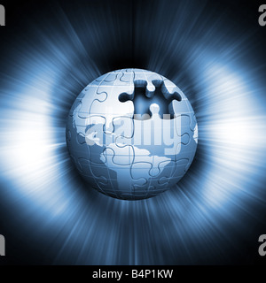 Jigsaw globe on abstract background Stock Photo