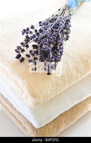 White Spa Towels Pile With Lavender On White Background Stock Photo,  Picture and Royalty Free Image. Image 23560797.