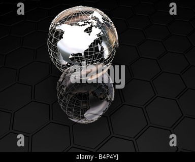 3D render of wireframe globe on binary code background Stock Photo - Alamy