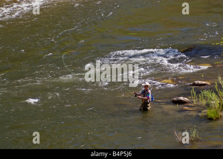 Angler fishing at Kern River Sierra Nevada California USA Stock Photo