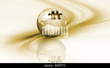 3D render of a jigsaw globe on an abstract background Stock Photo