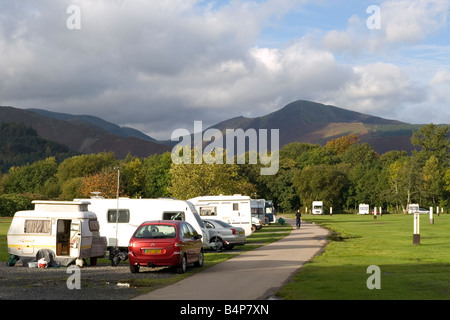 A campsite with motor homes and caravans in Keswick Cumbria England Stock Photo