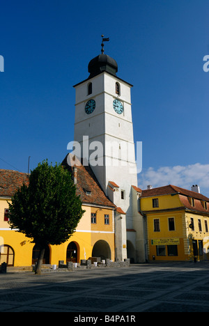 The Councillors Tower from Piata Mare Sibiu Transylvania Romania Stock Photo