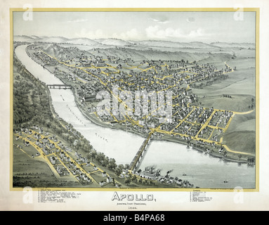 Aerial view of the City of Apollo, Pennsylvania, 1896 Stock Photo