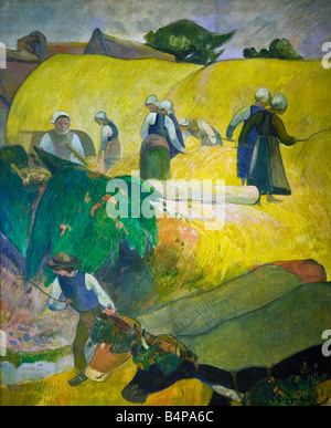 Haystacks painted by Paul Gauguin oil on canvas 1889 Courtauld Gallery interior Somerset House London England Stock Photo