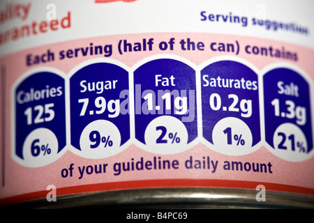 Ingredient Label on tin of Food Stock Photo