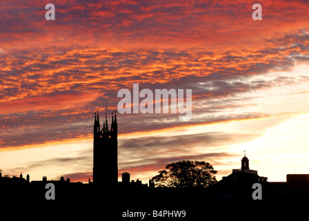 Dawn sky over Warwick town centre, Warwickshire, England, UK Stock Photo